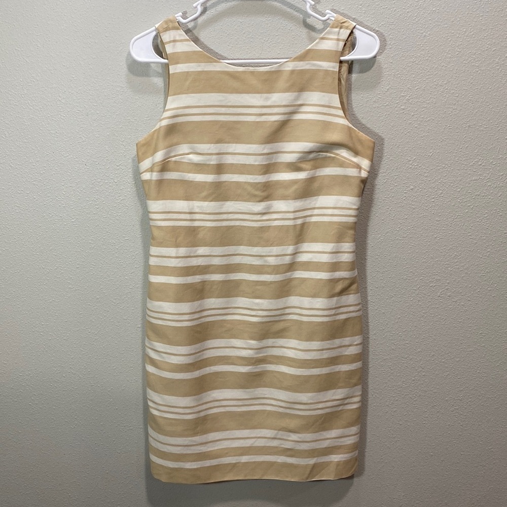 Banana Republic shift dress stripe beige cream cotton